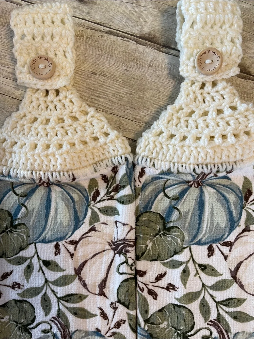 Blue Pumpkins/Autumn Crochet Top Hanging Towel Set of Two Single Thickness